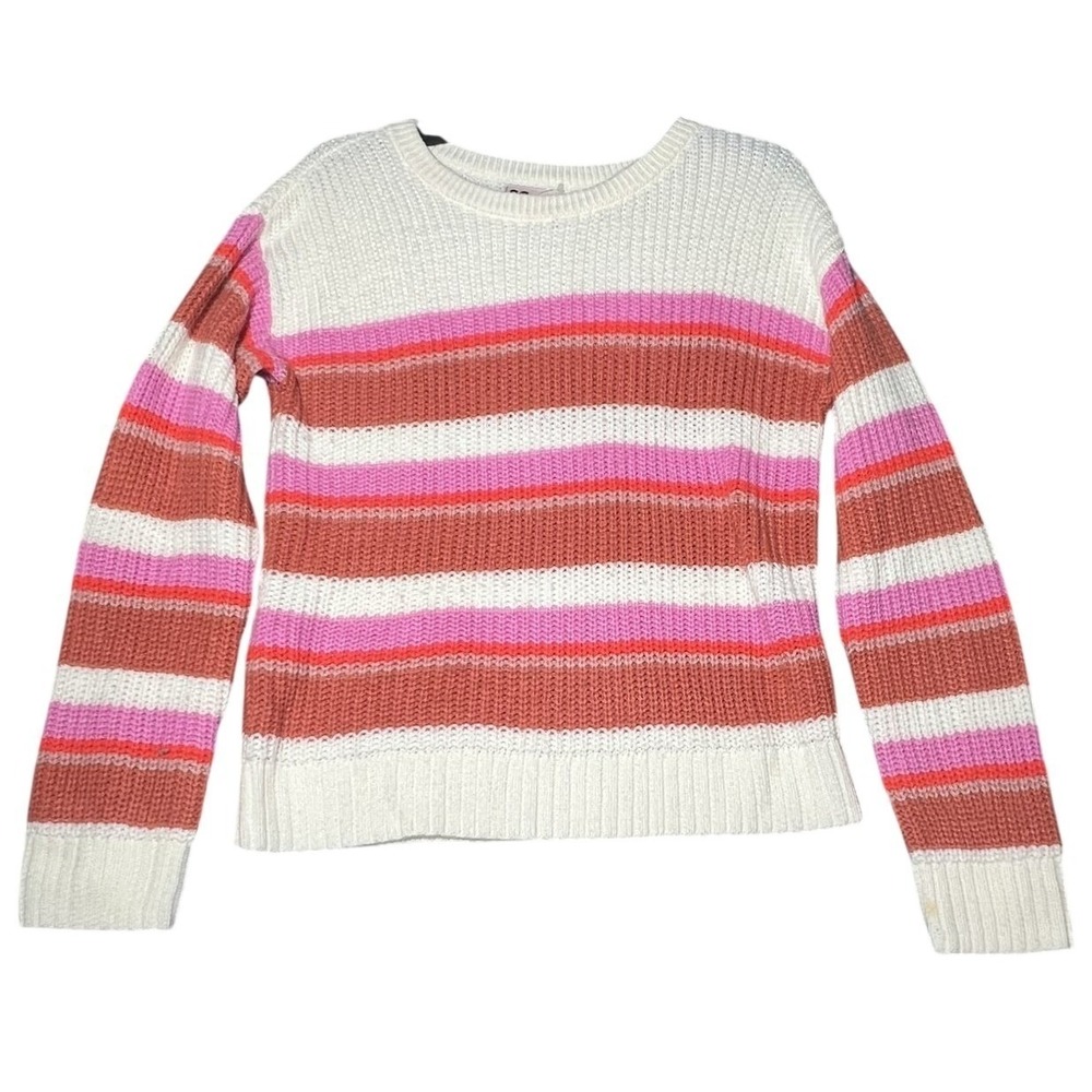 SO Women's Plus Size 16 White Pink Orange Striped Ribbed Knit Sweater Pullover - Picture 1 of 6